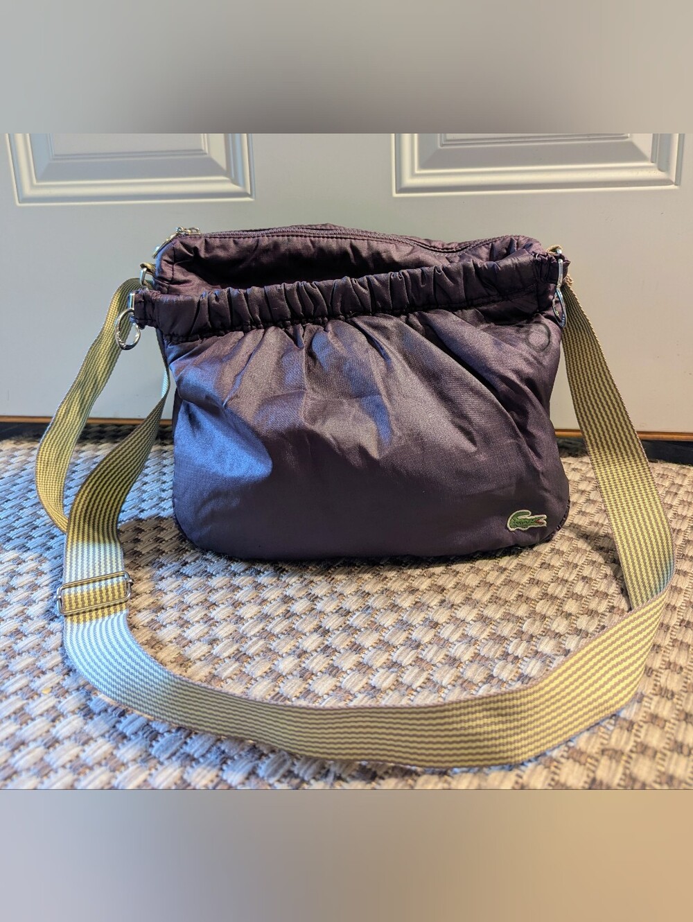 Lacoste Purple Nylon Sporty Preppy Crossbody Bag Adjustable Shoulder Strap